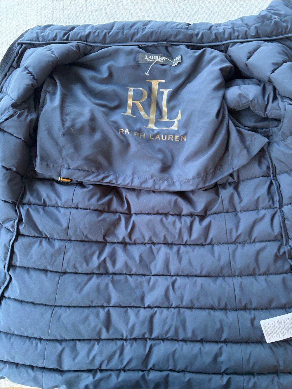 Ralph Lauren Women’s Navy Quilted Puffer with Gold RL Logo